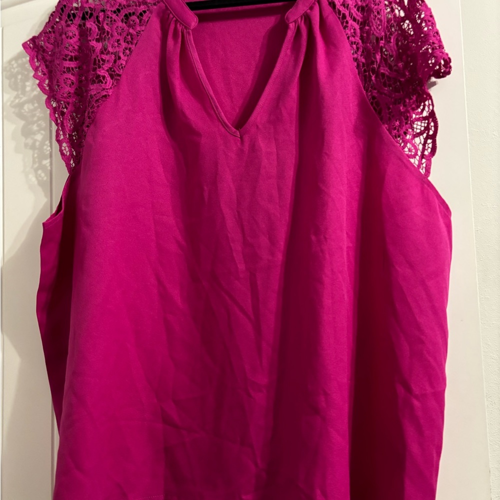 Magenta Top with Lace Sleeve